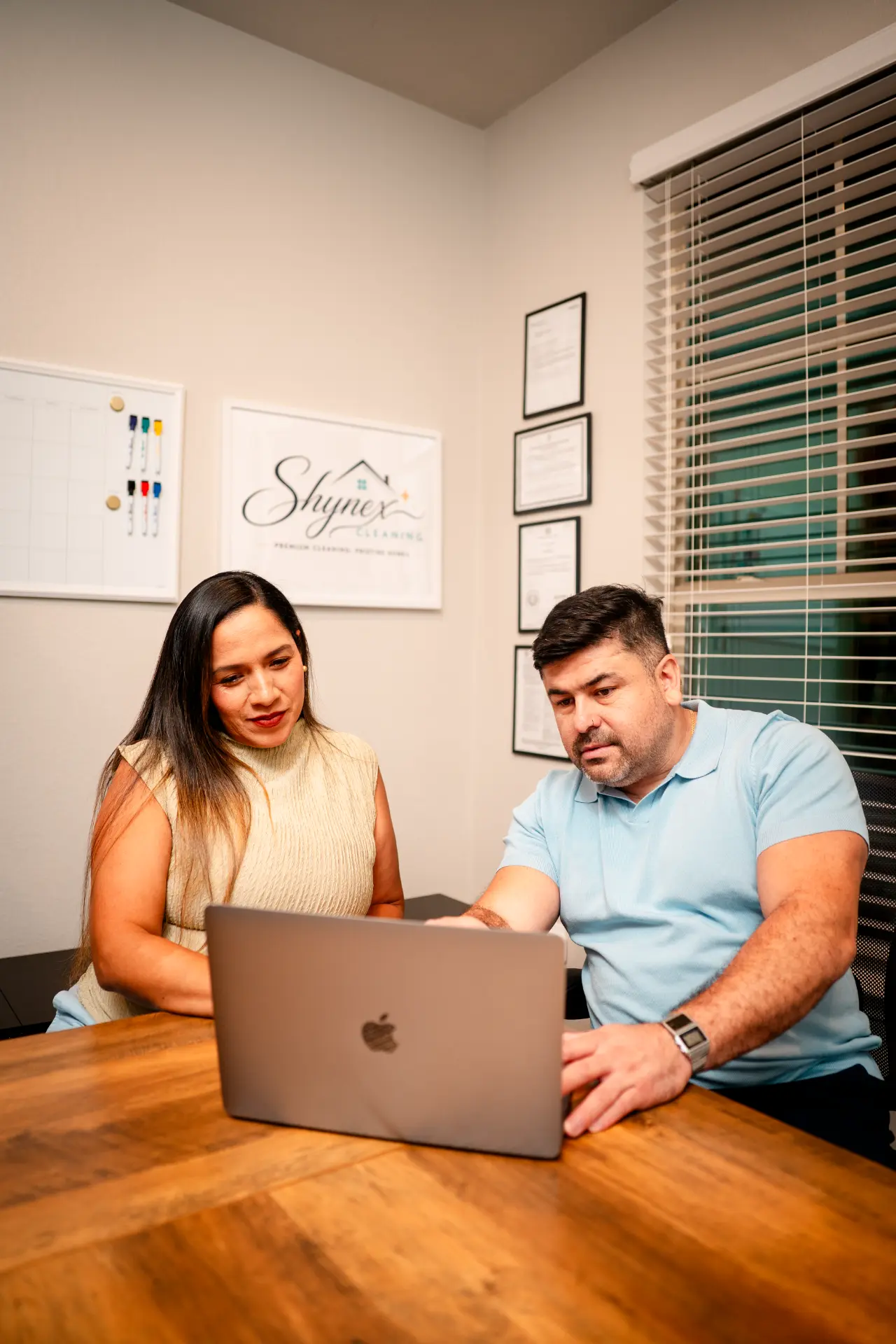 Shynex Cleaning owners planning the week's schedule